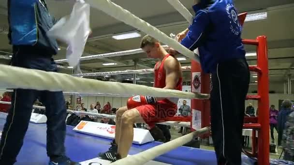 Lviv Ukraine November 2017 Boxturnier Trainer Hilft Boxer Zwischen Den — Stockvideo