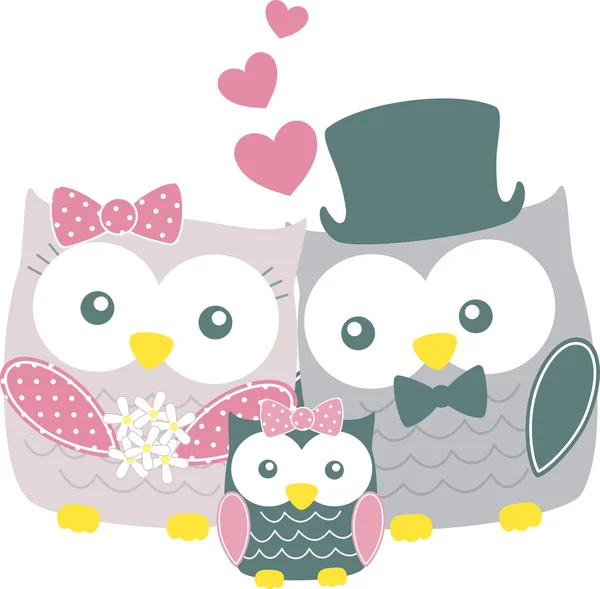 Cute owls family — Stock Vector