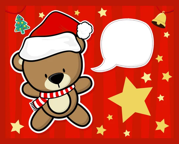 Cartão de Natal com bebê ursinho de pelúcia com chapéu de Papai Noel —  Vetores de Stock