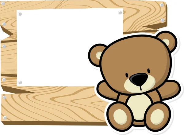 かわいい小さなテディベア クマとサイン ボード — ストックベクタ