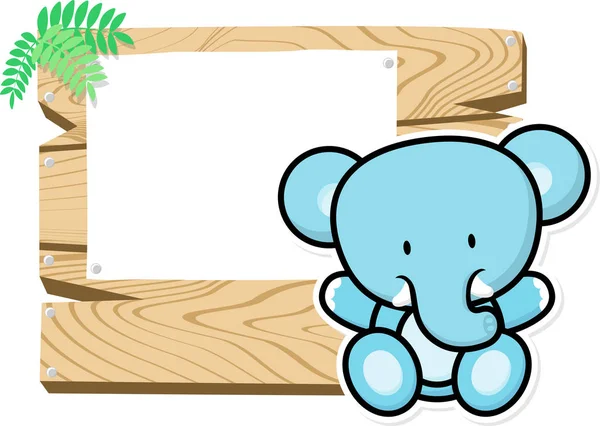 Cute baby elephant and sign board — Stock Vector