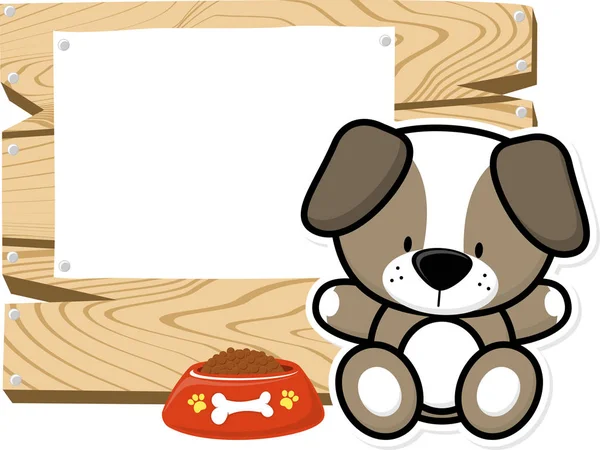 Leuke kleine puppy en teken bord — Stockvector