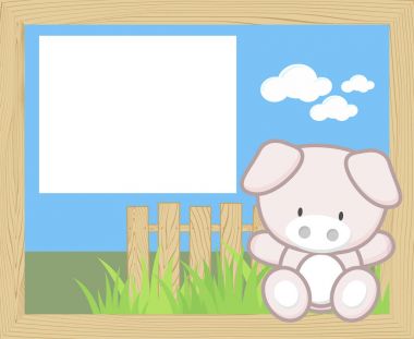 Şirin Bebek domuz ile ahşap çerçeve