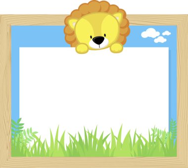 Şirin Bebek aslan ile ahşap çerçeve