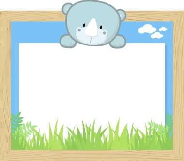 ahşap çerçeve ile şirin bebek gergedan