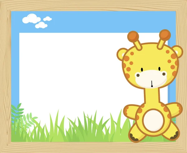 Wood frame with cute baby giraffe — Stock Vector