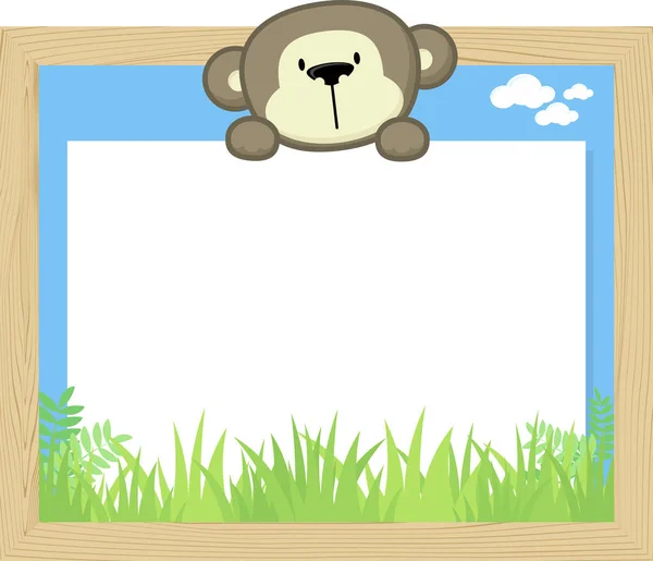 Wood frame with cute baby monkey — Stock Vector
