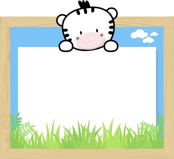 Dřevěný rám s roztomilé dítě zebra — Stockový vektor