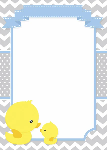 婴儿淋浴邀请可爱的鸭妈妈和婴儿鸭龙形图案和波尔卡点背景 — 图库矢量图片