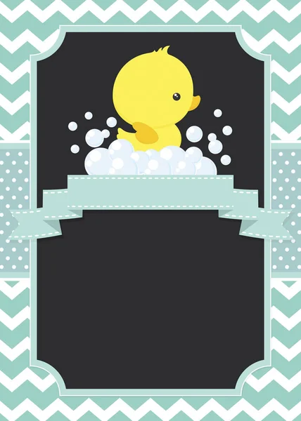 シェブロン パターンと水玉の背景に少し赤ちゃんゴム製のアヒルとかわいいベビー シャワー カード — ストックベクタ