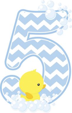 Beyaz arka plan üzerinde izole sayı 5 ile baloncuklar ve küçük yavru lastik ördek. bebek çocuk doğum Duyurular, çocuk odası dekorasyon, parti Tema veya doğum günü daveti için kullanılabilir