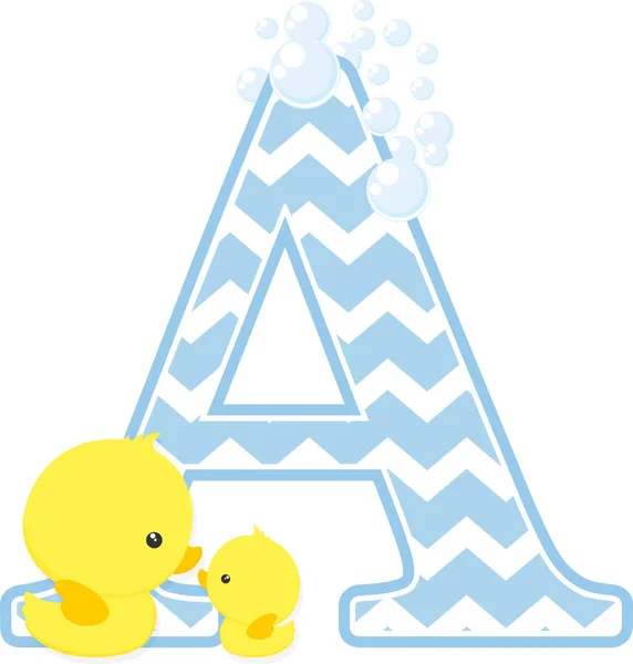 Initial Bubbles Little Baby Rubber Duck Isolated White Background Can — Stock Vector