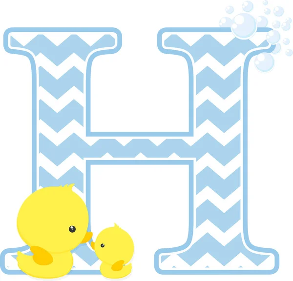 Initial Bubbles Little Baby Rubber Duck Isolated White Background Can — Stock Vector