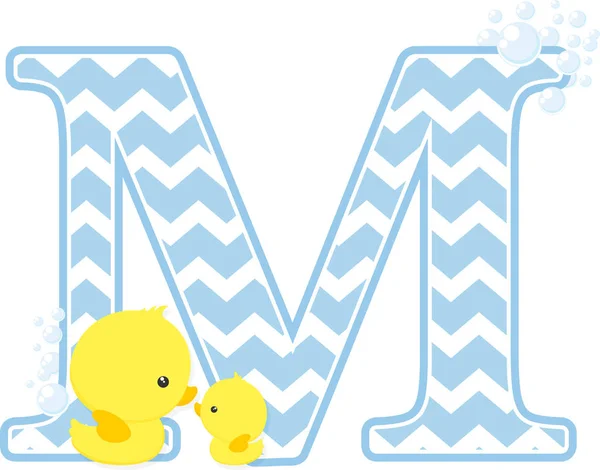 与气泡和小婴孩橡胶鸭子隔绝在白色背景 可用于男婴出生通知 母亲节贺卡 托儿所装饰 聚会主题或生日请柬 — 图库矢量图片