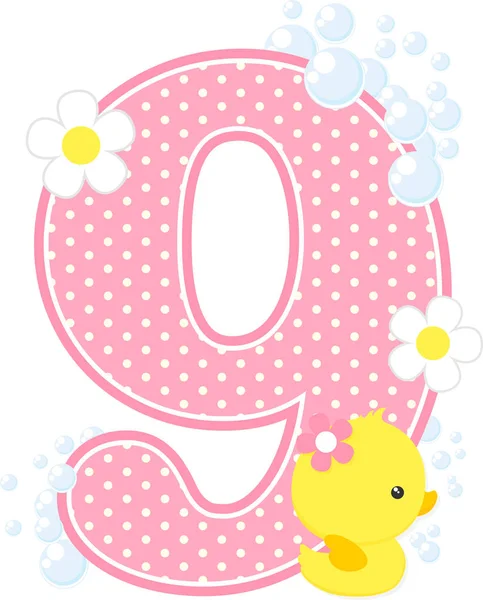 Number Bubbles Cute Rubber Duck Isolated White Can Used Baby — Stock Vector