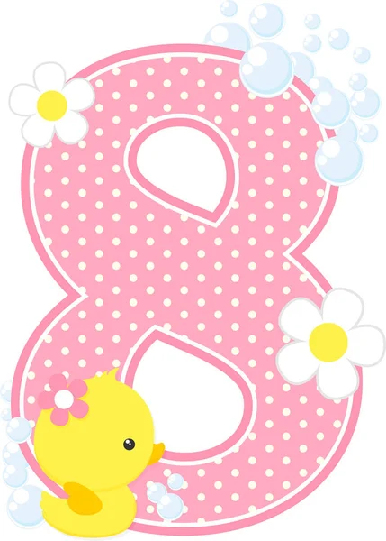 Number Bubbles Cute Rubber Duck Isolated White Can Used Baby — Stock Vector