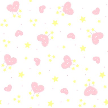 kalpleri ve beyaz arka plan üzerinde yıldız gülümseyen şirin seamless modeli. Bebek ve çocuklar için tasarım