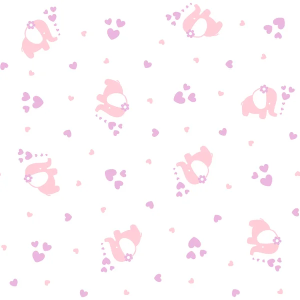 赤ちゃんの女の子のためのデザイン 白地にハートとかわいい赤ちゃん象シームレス パターン — ストックベクタ
