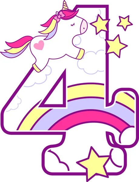 Number Cute Unicorn Rainbow Can Used Baby Birth Announcements Nursery — Stock Vector