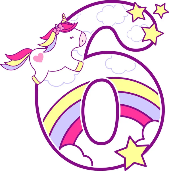 Number Cute Unicorn Rainbow Can Used Baby Birth Announcements Nursery — Stock Vector