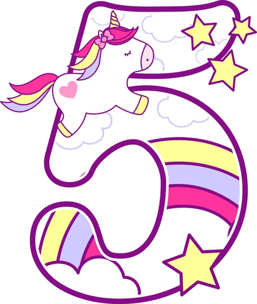 Number Cute Unicorn Rainbow Can Used Baby Birth Announcements Nursery — Stock Vector