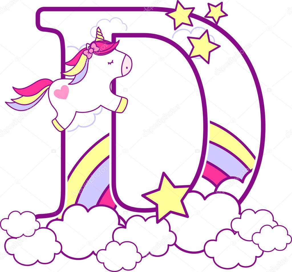 Download Initial Cute Unicorn Rainbow Can Used Baby Birth Announcements Nursery — Stock Vector © hayaship ...