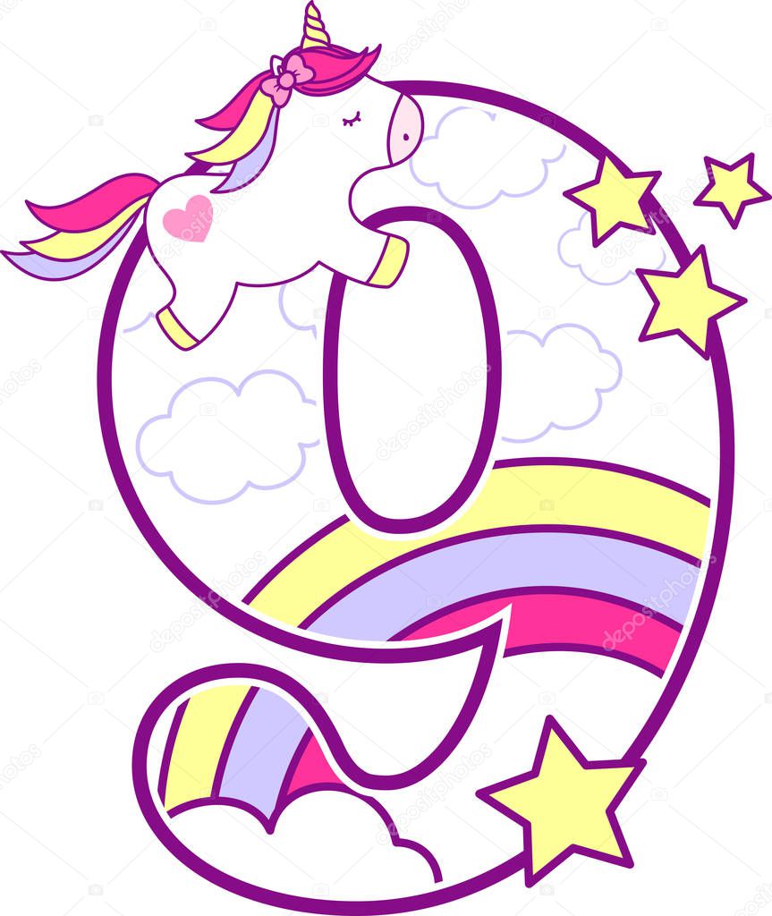 Download Number Cute Unicorn Rainbow Can Used Baby Birth Announcements Nursery — Stock Vector © hayaship ...