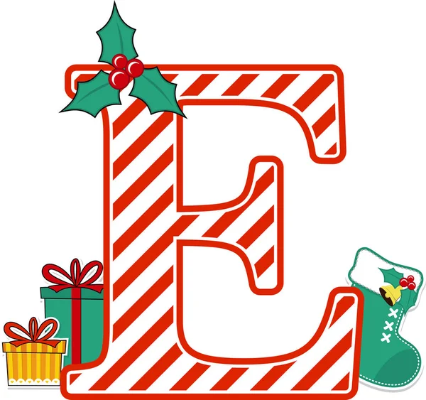 Capital Letter Red White Candy Cane Pattern Christmas Design Elements — ストックベクタ