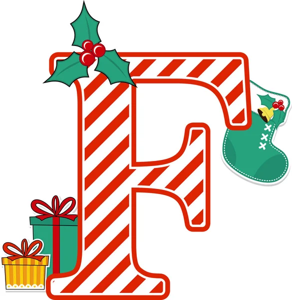 Capital Letter Red White Candy Cane Pattern Christmas Design Elements — ストックベクタ