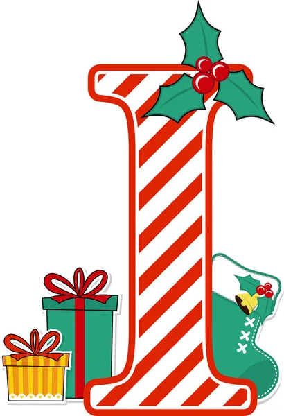 Capital Letter Red White Candy Cane Pattern Christmas Design Elements — ストックベクタ