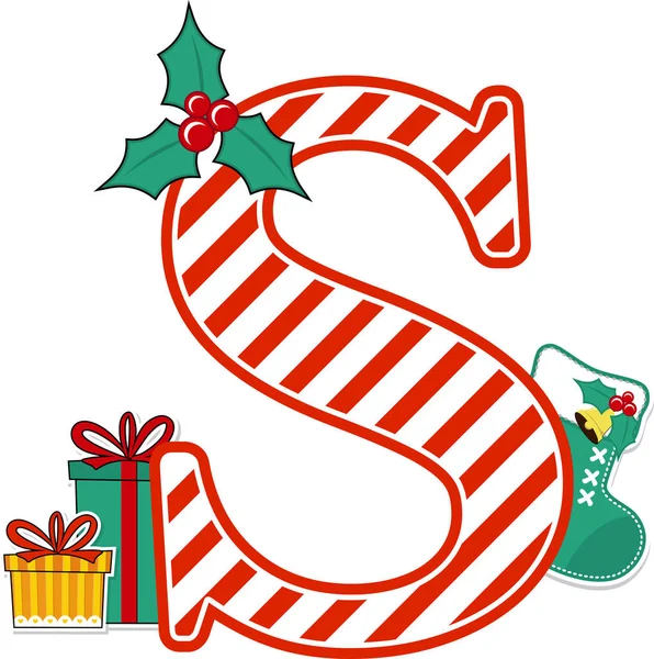 Capital Letter Red White Candy Cane Pattern Christmas Design Elements — ストックベクタ