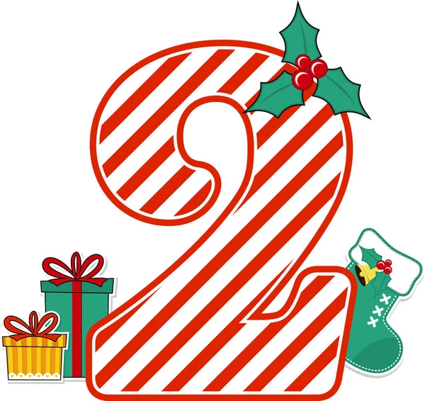 Číslo Červenou Bílou Cukrovou Třtinou Vzor Vánoční Design Prvky Izolované — Stockový vektor