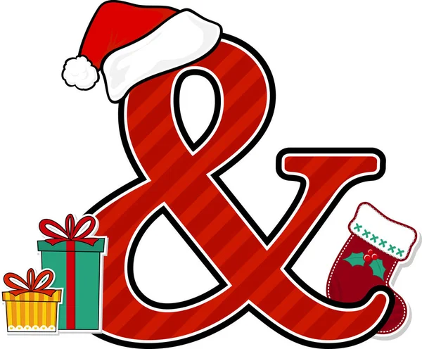 赤いサンタの帽子と白い背景に孤立したクリスマスデザインの要素を持つアンパサンドのシンボル ホリデーシーズンカード 保育園の装飾やクリスマスパーティー招待状に使用できます — ストックベクタ