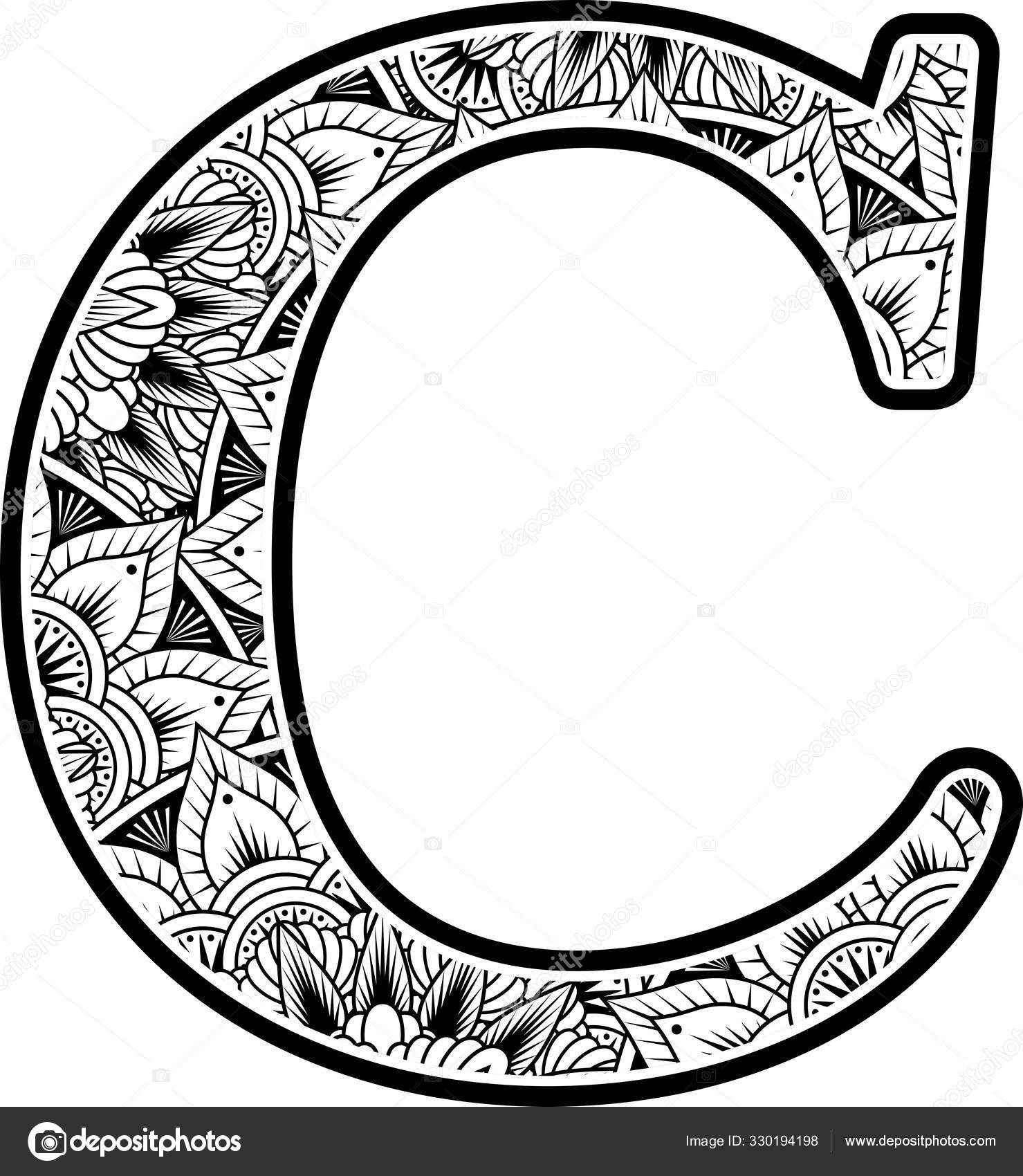 Download Capital Letter Abstract Flowers Ornaments Black White ...