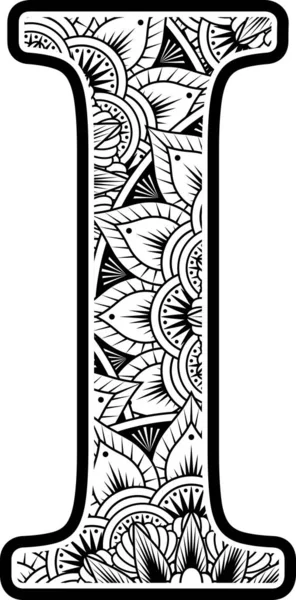 Großbuchstabe Mit Abstrakten Blütenornamenten Schwarz Weiß Design Inspiriert Von Mandala — Stockvektor
