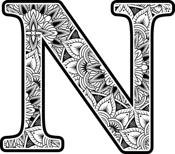 Großbuchstabe Mit Abstrakten Blütenornamenten Schwarz Und Weiß Design Inspiriert Von — Stockvektor