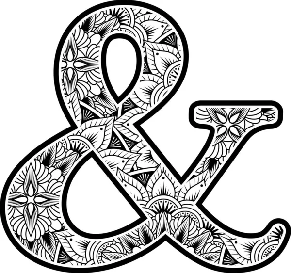 Simbolo Ampersand Con Ornamenti Fiori Astratti Bianco Nero Design Ispirato — Vettoriale Stock