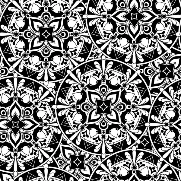 Απεικόνιση Αφηρημένα Λουλούδια Αδιάλειπτη Μοτίβο Μαύρο Και Άσπρο Εμπνευσμένο Από — Διανυσματικό Αρχείο