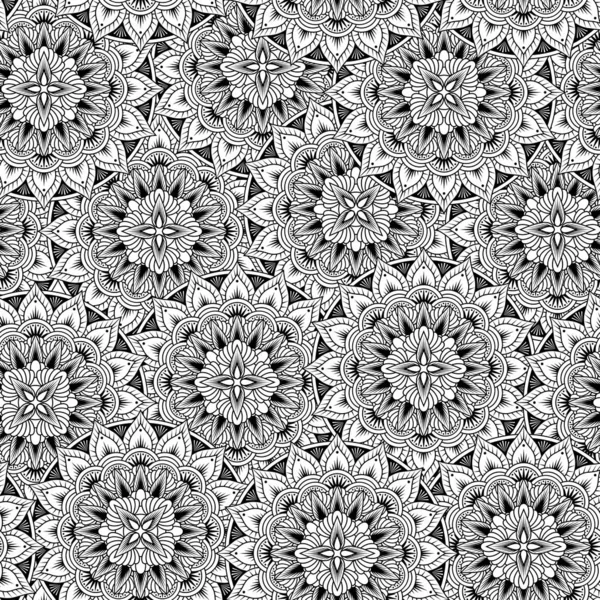 Ilustración Flores Abstractas Patrón Sin Costuras Blanco Negro Inspirado Arte — Archivo Imágenes Vectoriales