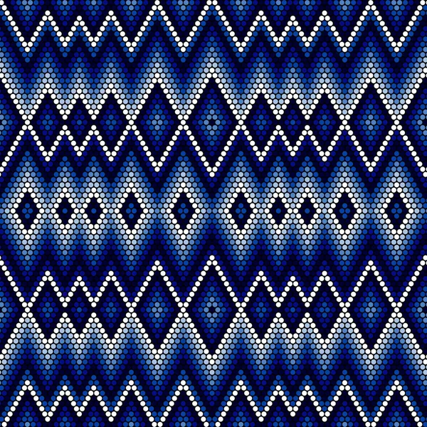 Vectorillustratie Van Blauwe Kleurtonen Abstracte Naadloze Patroon Geïnspireerd Mexicaanse Huichol — Stockvector