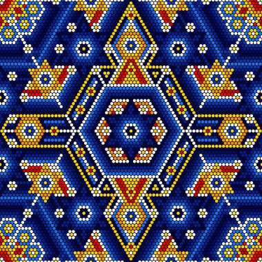 Meksika huichol sanat tarzından esinlenilmiş soyut ve renksiz desenlerin vektör çizimi. Döşeme yapılabilir