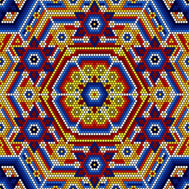 Meksika huichol sanat tarzından esinlenilmiş soyut ve renksiz desenlerin vektör çizimi. Döşeme yapılabilir