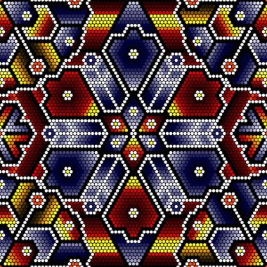 Meksika huichol sanat tarzından esinlenilmiş soyut ve renksiz desenlerin vektör çizimi. Döşeme yapılabilir