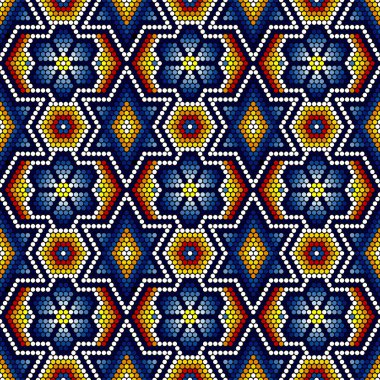 Meksika huichol sanat tarzından esinlenilmiş soyut ve renksiz desenlerin vektör çizimi. Döşeme yapılabilir