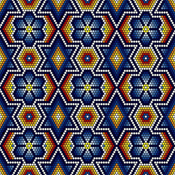 Ilustración Vectorial Patrón Inconsútil Abstracto Colorido Inspirado Estilo Arte Huichol — Vector de stock