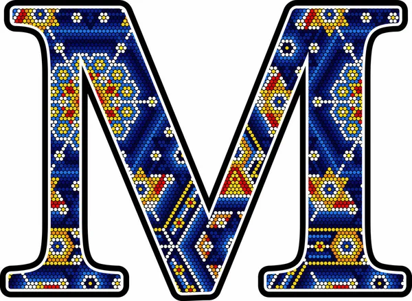 大写字母M 有彩色圆点 摘要设计灵感来源于墨西哥胡椒粉工艺艺术风格 因白人背景而被隔离 — 图库矢量图片