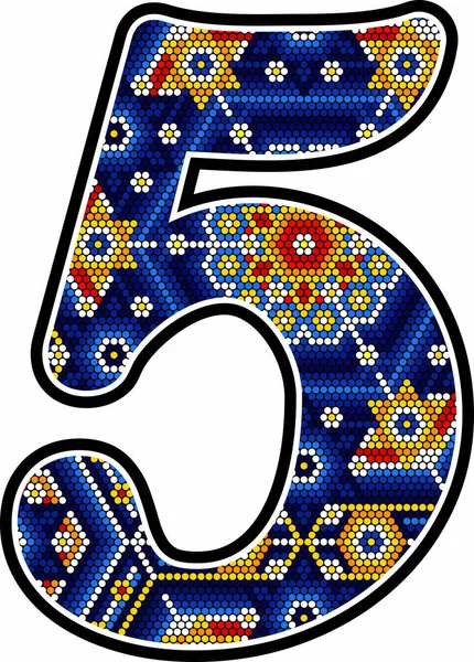 Number Colorful Dots Abstract Design Inspired Mexican Huichol Art Style — Stock Vector