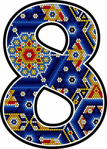 Number Colorful Dots Abstract Design Inspired Mexican Huichol Art Style — Stock Vector