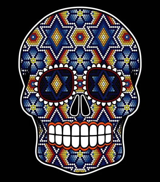 Vektorillustration Eines Bunten Totenkopfes Aus Perlen Inspiriert Von Mexikanischer Huichol — Stockvektor