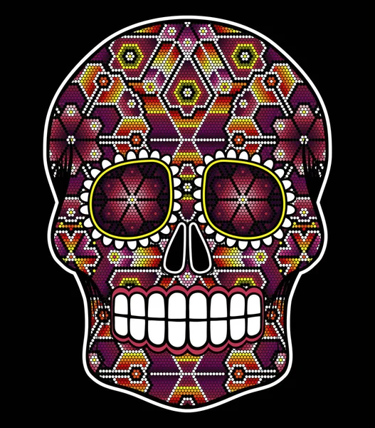 Ilustración Vectorial Del Colorido Cráneo Cuentas Inspirado Arte Huichol Mexicano — Vector de stock